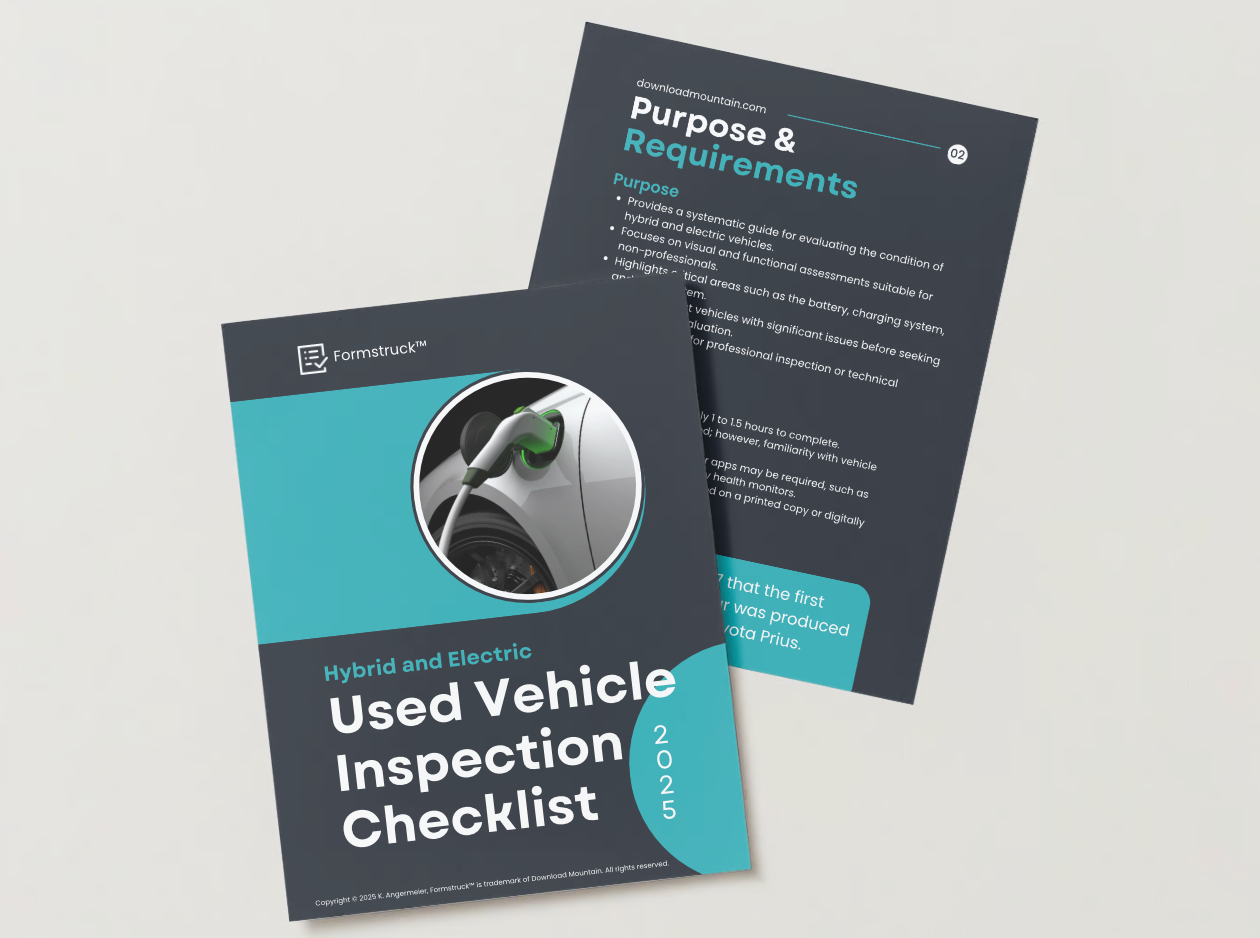 Used Hybrid and Electric Vehicle Inspection Checklist PDF Download (contains 2 PDFs)